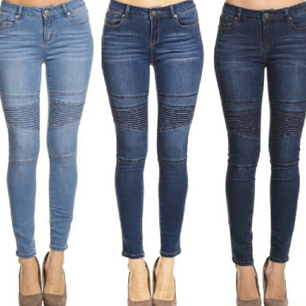 DARK Wash Denim Moto Jeans